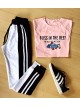 Compleu dama pantaloni albi casual si tricou roz bumbac dama roz material premium Compleu dama pantaloni albi casual si tricou roz bumbac dama roz material premium