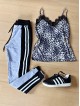 Compleu dama pantaloni gri cu negru casual si maieu animal print gri material premium cu dantela Compleu dama pantaloni gri cu negru casual si maieu animal print gri material premium cu dantela