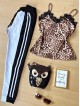 Compleu dama pantaloni albi casual cu dungi si maieu animal print maro deschis material premium cu dantela Compleu dama pantaloni albi casual cu dungi si maieu animal print maro deschis material premium cu dantela