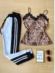 Compleu dama pantaloni albi casual cu dungi si maieu animal print maro deschis material premium cu dantela Compleu dama pantaloni albi casual cu dungi si maieu animal print maro deschis material premium cu dantela