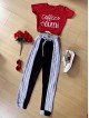 Compleu dama pantaloni gri cu negru casual si tricou rosu Coffee Compleu dama pantaloni gri cu negru casual si tricou rosu Coffee