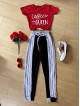 Compleu dama pantaloni gri cu negru casual si tricou rosu Coffee Compleu dama pantaloni gri cu negru casual si tricou rosu Coffee