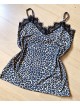 Compleu dama pantaloni albi cu negru casual cu dungi si maieu animal print material premium cu dantela Compleu dama pantaloni albi cu negru casual cu dungi si maieu animal print material premium cu dantela