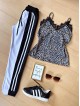 Compleu dama pantaloni albi cu negru casual cu dungi si maieu animal print material premium cu dantela Compleu dama pantaloni albi cu negru casual cu dungi si maieu animal print material premium cu dantela