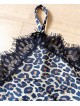 Compleu dama pantaloni albi cu negru casual cu dungi si maieu animal print material premium cu dantela Compleu dama pantaloni albi cu negru casual cu dungi si maieu animal print material premium cu dantela