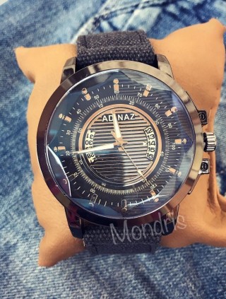 Ceas barbati ieftin negru cu cadran metalic si curea textila