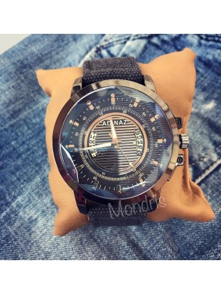 Ceas barbati ieftin negru cu cadran metalic si curea textila