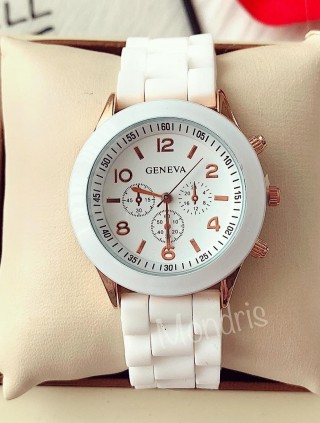 Ceas dama alb si auriu din silicon antialergic