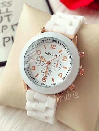 Ceas dama alb si auriu din silicon antialergic