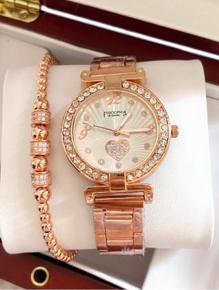 Ceas dama roze cu bratara metalica si cadran cu inimioara mica