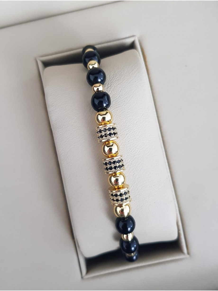 Bratara dama model deosebit cu margele negre si 3 cercuri cu pietricele negre