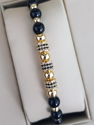 Bratara dama model deosebit cu margele negre si 3 cercuri cu pietricele negre