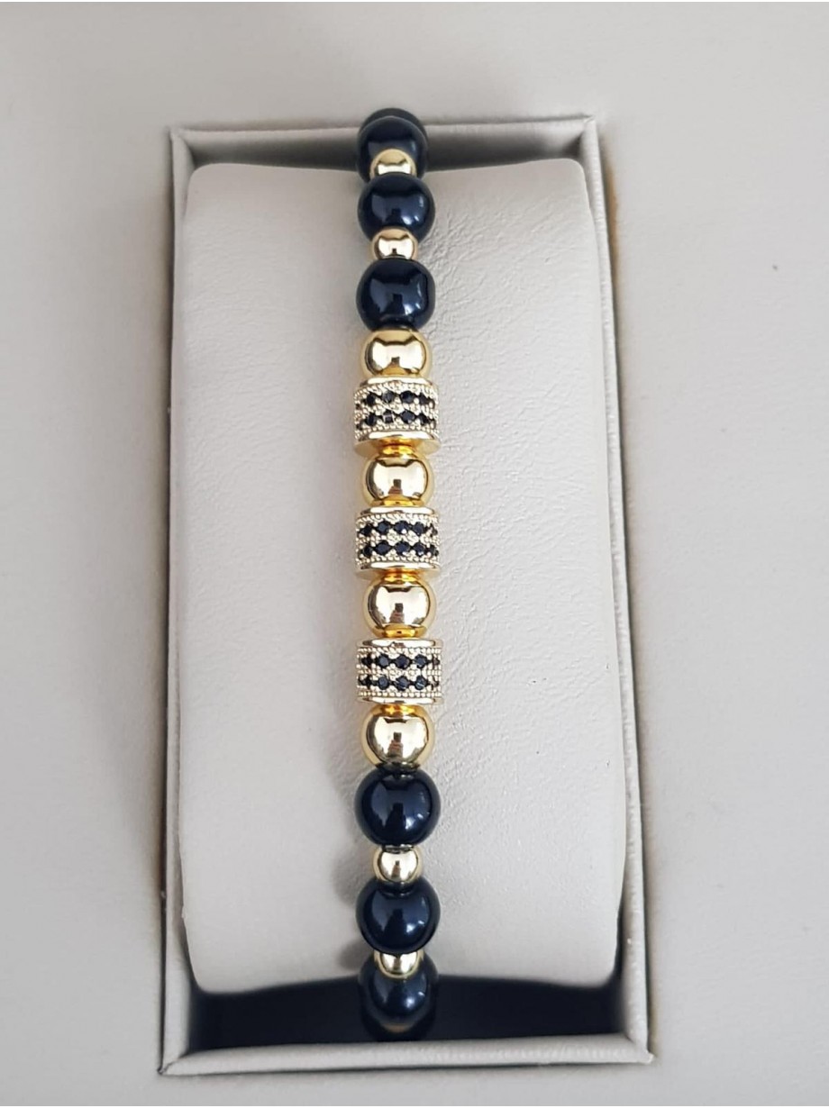 Bratara dama model deosebit cu margele negre si 3 cercuri cu pietricele negre