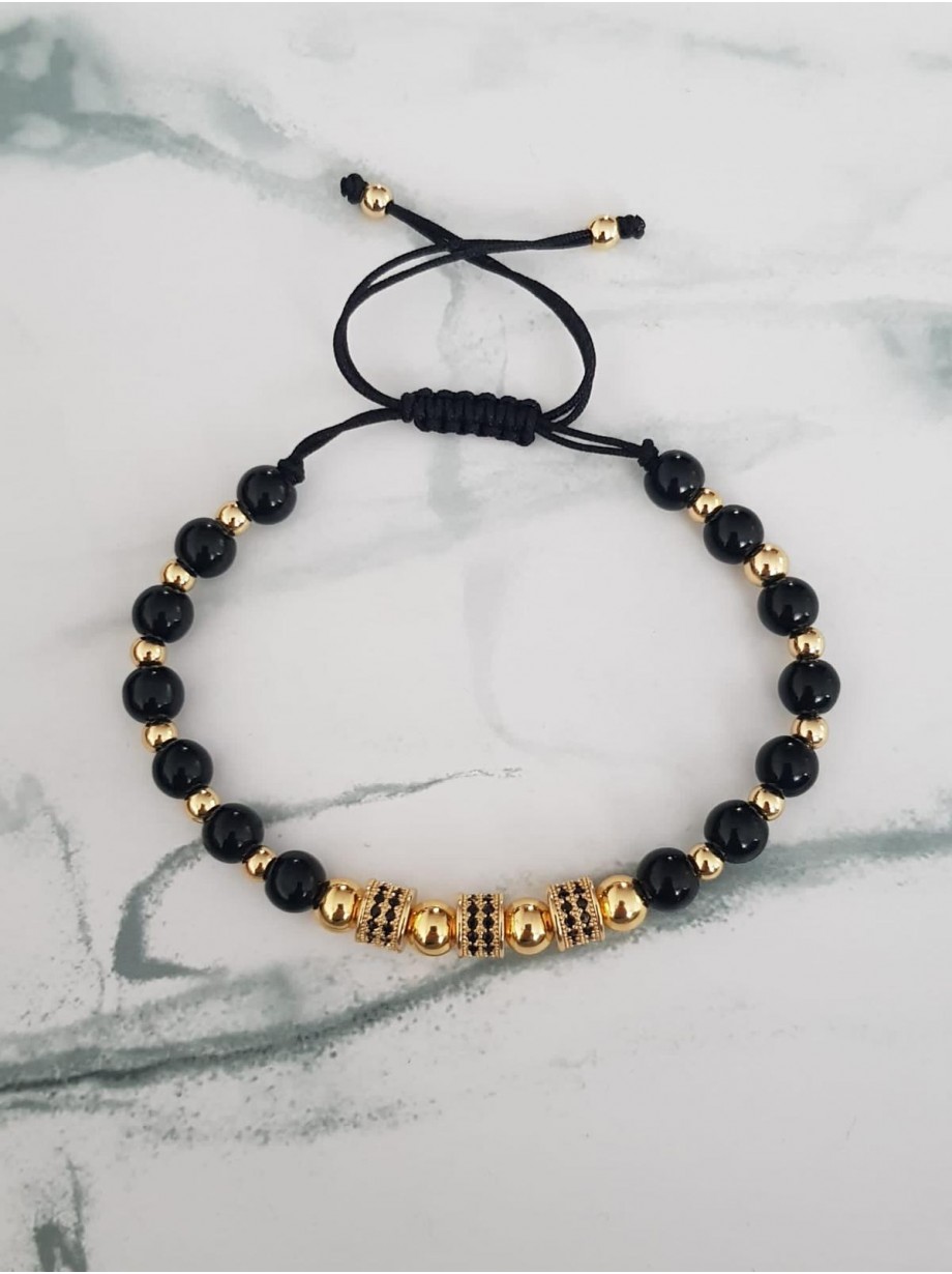 Bratara dama model deosebit cu margele negre si 3 cercuri cu pietricele negre