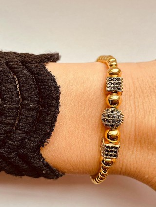 Bratara dama model deosebit cu margele aurii si forme cu pietricele bleumarin