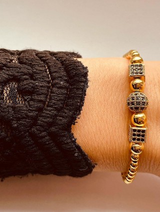 Bratara dama model deosebit cu margele aurii si forme cu pietricele bleumarin