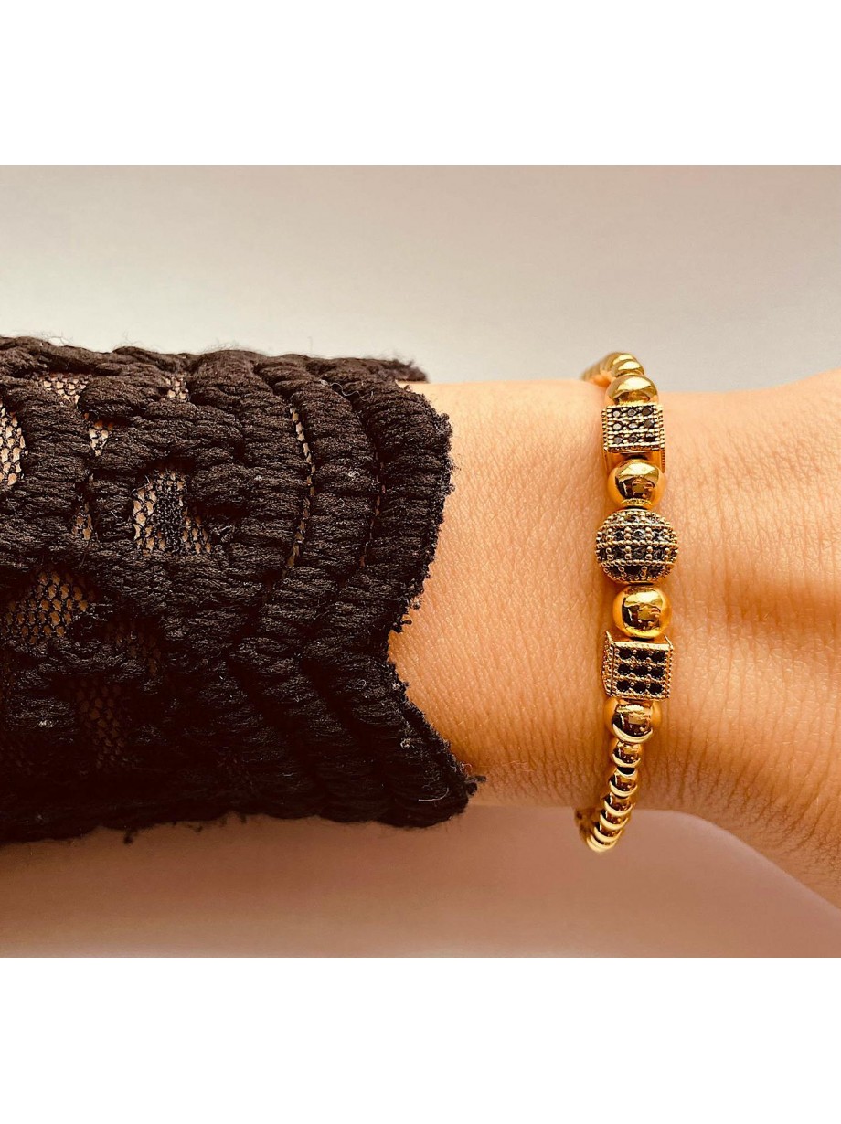 Bratara dama model deosebit cu margele aurii si forme cu pietricele bleumarin