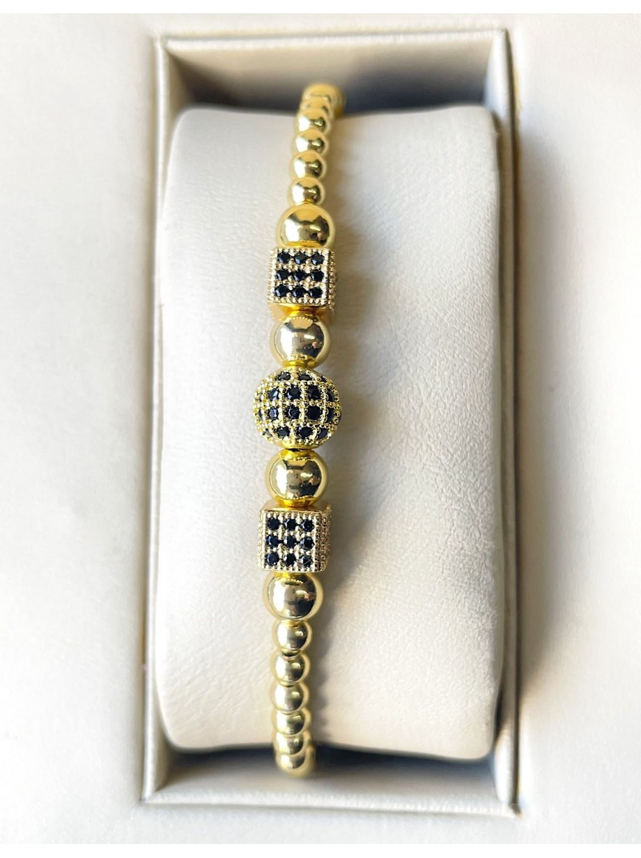 Bratara dama model deosebit cu margele aurii si forme cu pietricele bleumarin