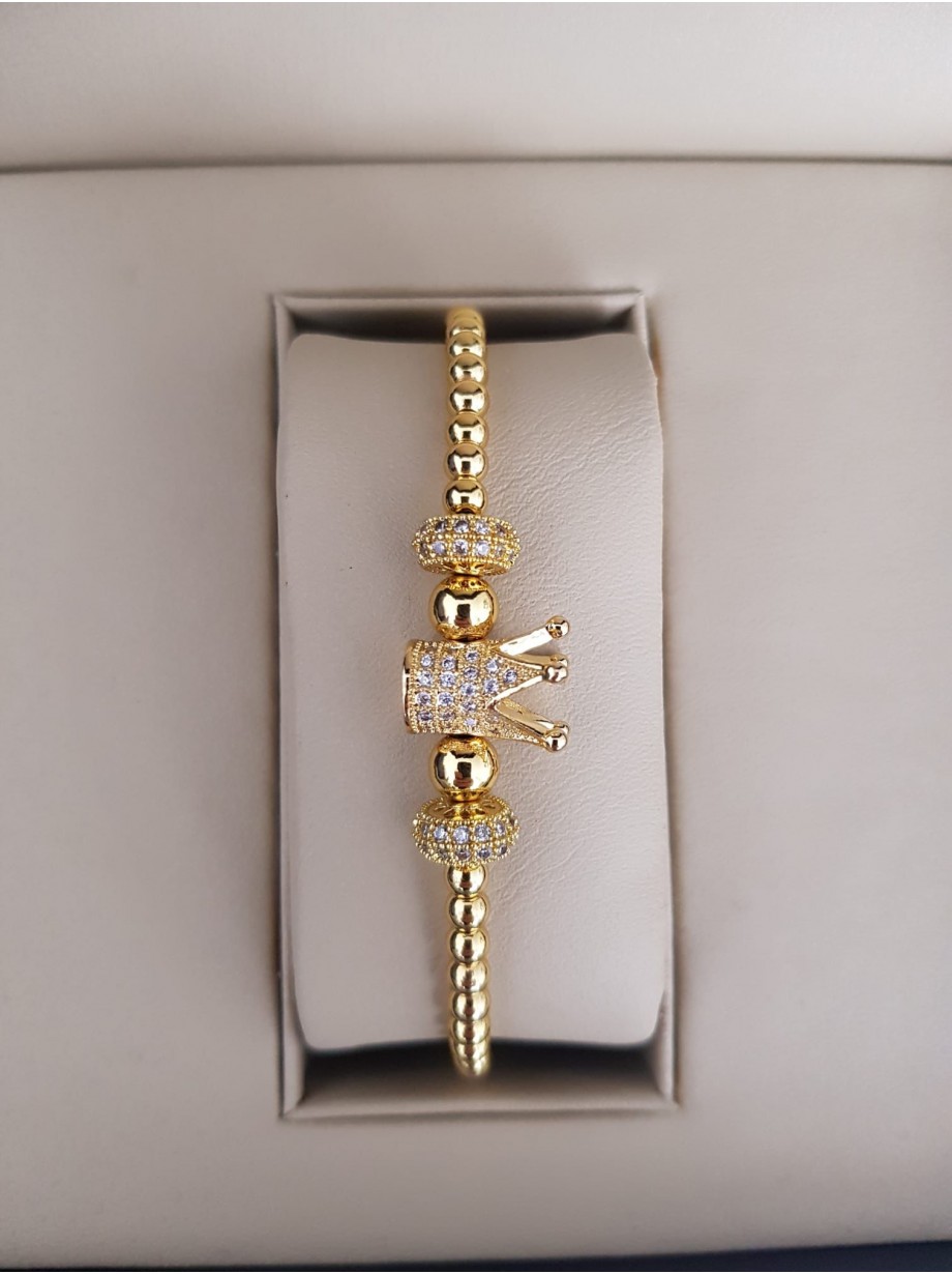 Bratara dama model deosebit cu margele aurii si coroana cu pietricele stralucitoare