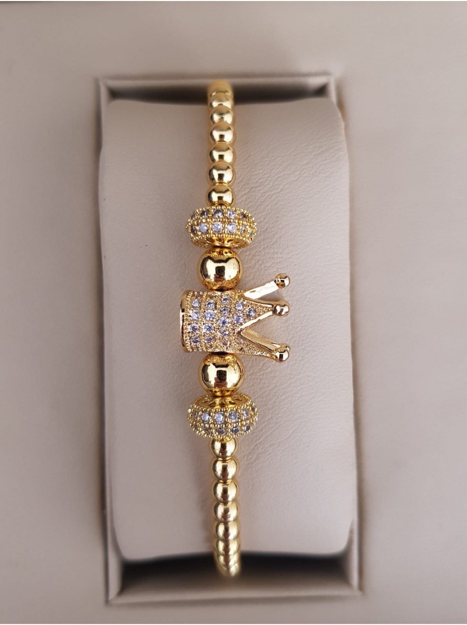 Bratara dama model deosebit cu margele aurii si coroana cu pietricele stralucitoare