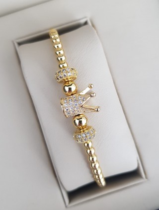 Bratara dama model deosebit cu margele aurii si coroana cu pietricele stralucitoare