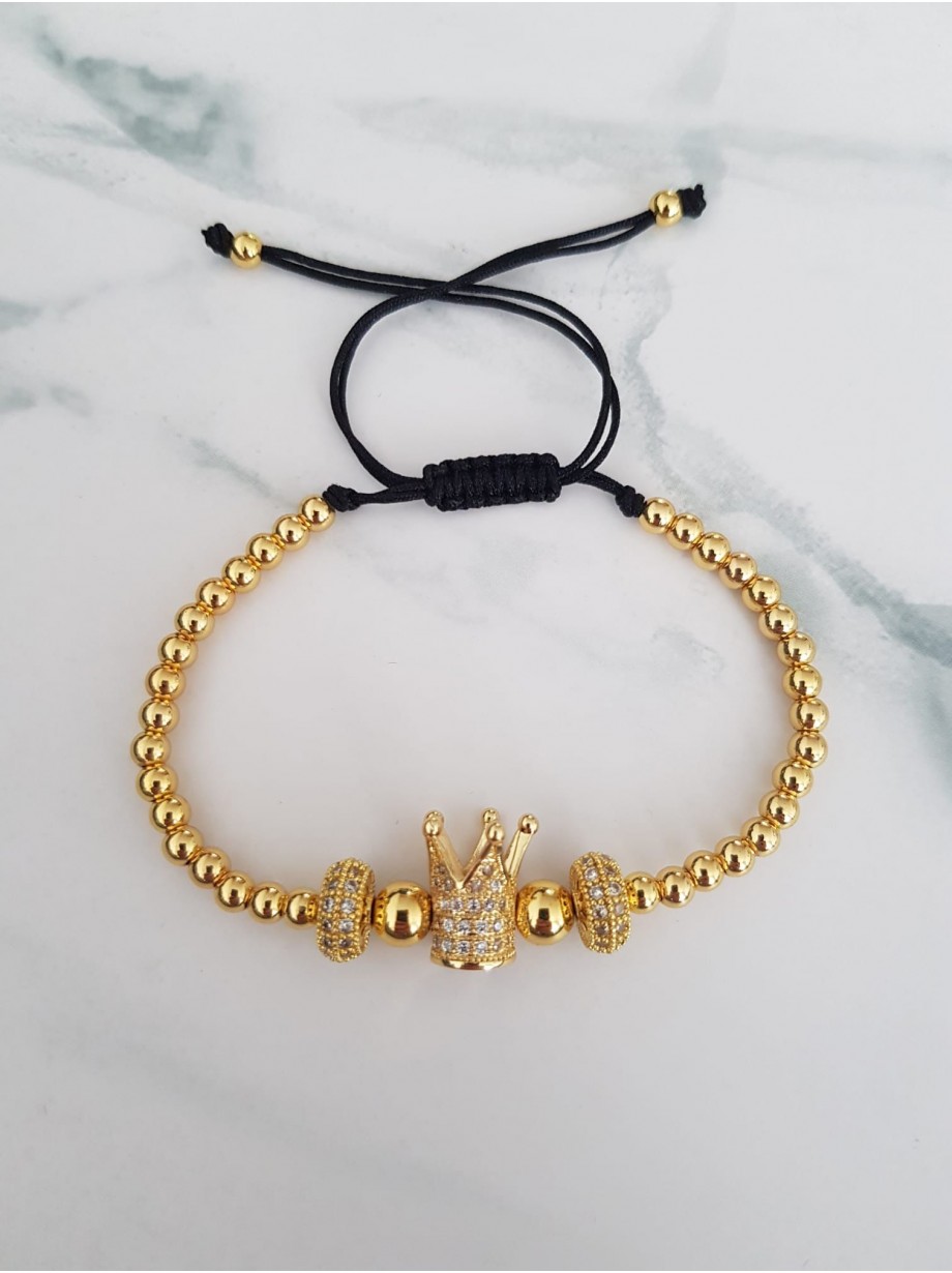 Bratara dama model deosebit cu margele aurii si coroana cu pietricele stralucitoare Bratara dama model deosebit cu margele aurii si coroana cu pietricele stralucitoare