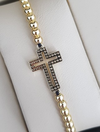 Bratara dama model deosebit cu margele aurii si cruciulita cu pietricele negre