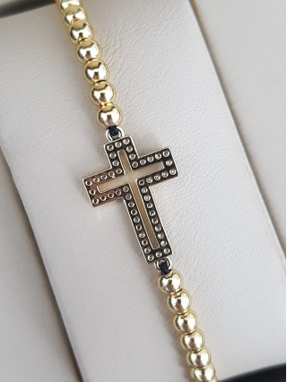 Bratara dama model deosebit cu margele aurii si cruciulita cu pietricele negre