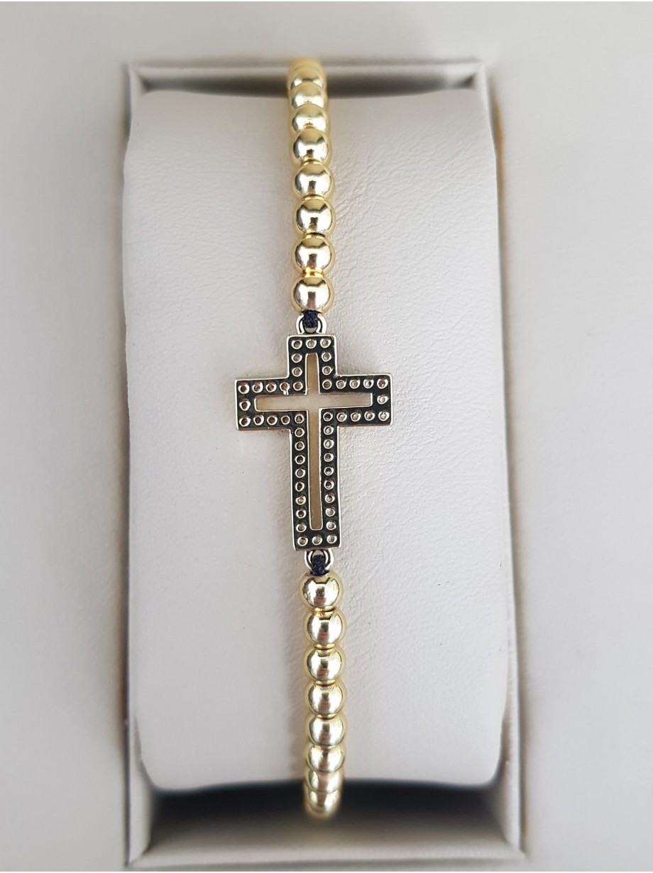 Bratara dama model deosebit cu margele aurii si cruciulita cu pietricele negre