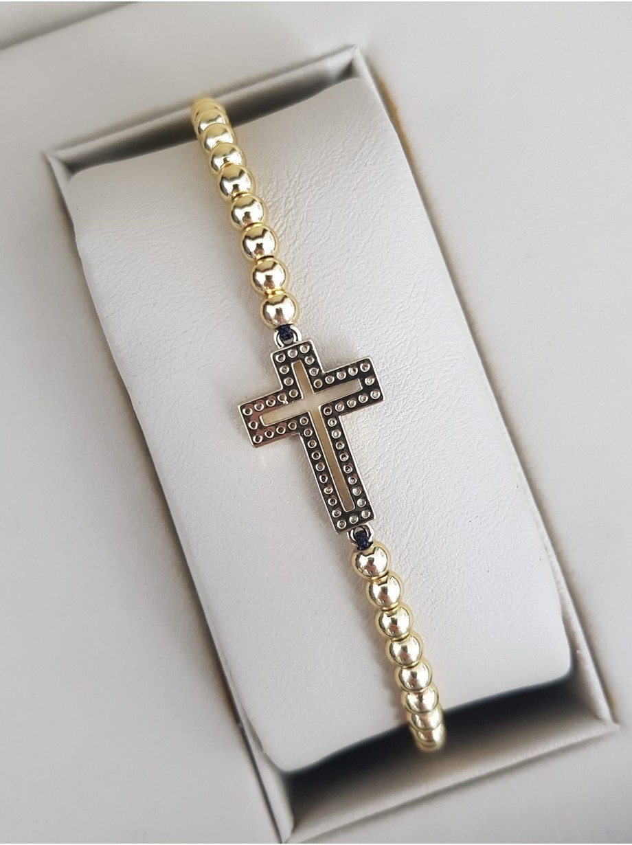 Bratara dama model deosebit cu margele aurii si cruciulita cu pietricele negre