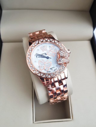 Ceas dama deosebit rose cu fluturasi pe cadran si pietricele