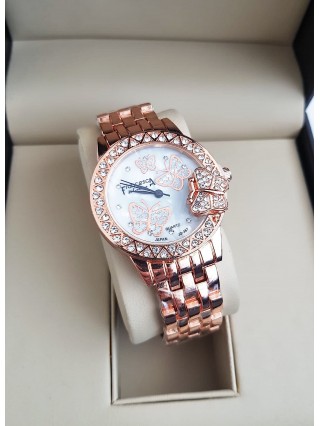 Ceas dama deosebit rose cu fluturasi pe cadran si pietricele