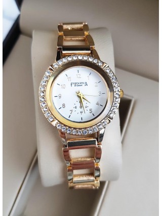 Ceas dama deosebit auriu cu cifre micute pe cadran si pietricele