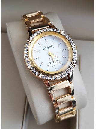 Ceas dama deosebit auriu cu cifre micute pe cadran si pietricele