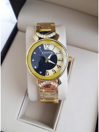 Ceas dama deosebit auriu cu model bleumarin pe cadran si curea metalica