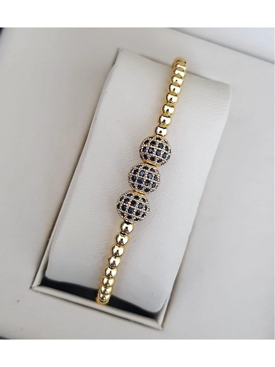 Bratara dama aurie model deosebit cu 3 margele aurii si pietricele negre