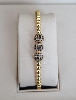 Bratara dama aurie model deosebit cu 3 margele aurii si pietricele negre