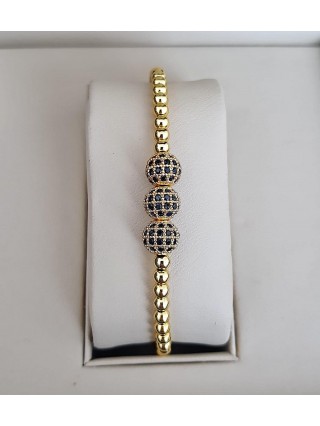 Bratara dama aurie model deosebit cu 3 margele aurii si pietricele negre