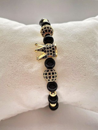 Bratara dama model deosebit cu margele aurii si negre si coroana cu pietricele negre