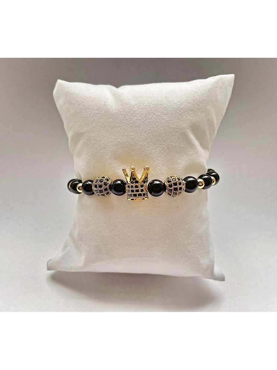 Bratara dama model deosebit cu margele aurii si negre si coroana cu pietricele negre