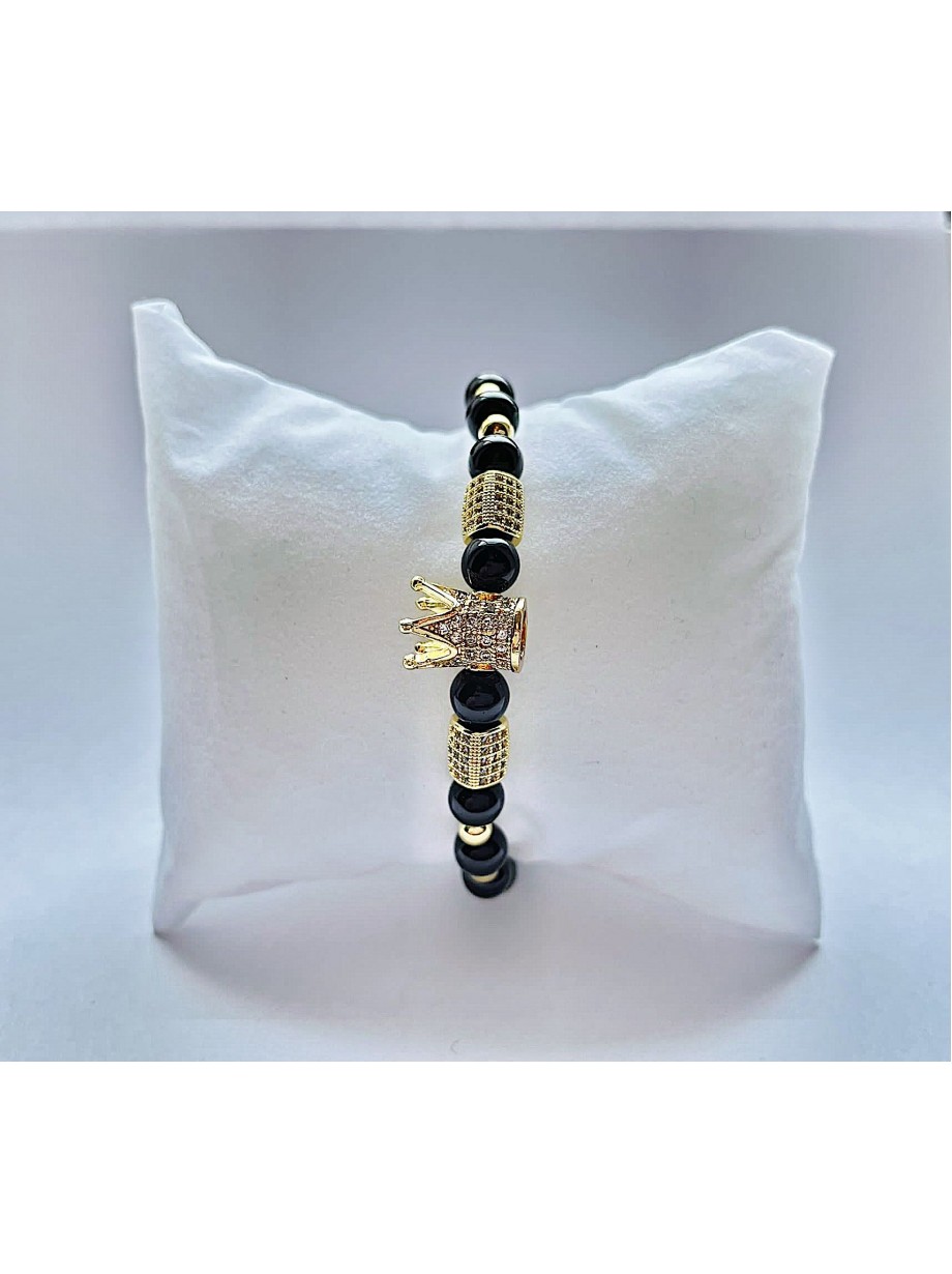 Bratara dama model deosebit cu margele aurii si negre si coroana cu pietricele negre