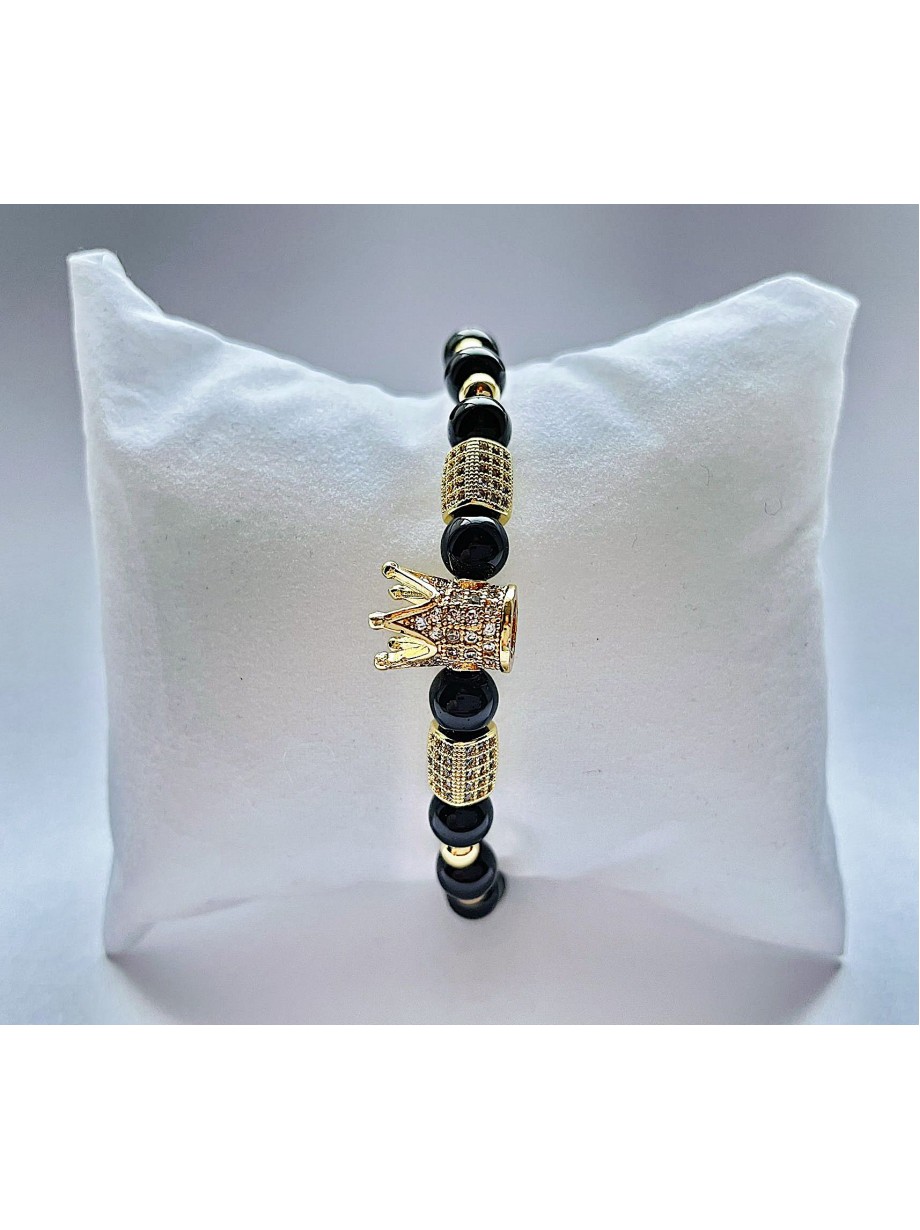 Bratara dama model deosebit cu margele aurii si negre si coroana cu pietricele negre