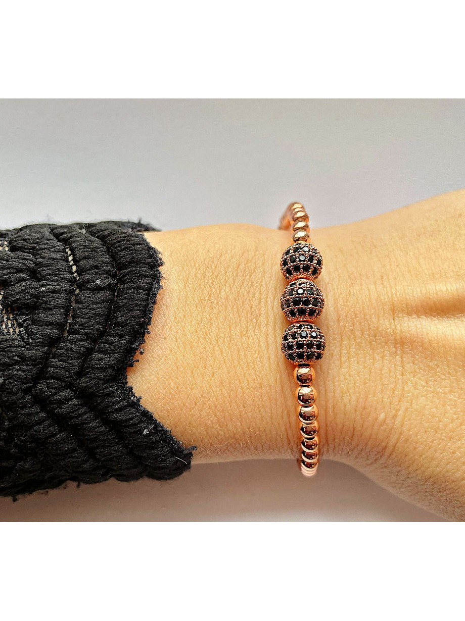 Bratara dama roze model deosebit cu 3 margele roze si pietricele negre