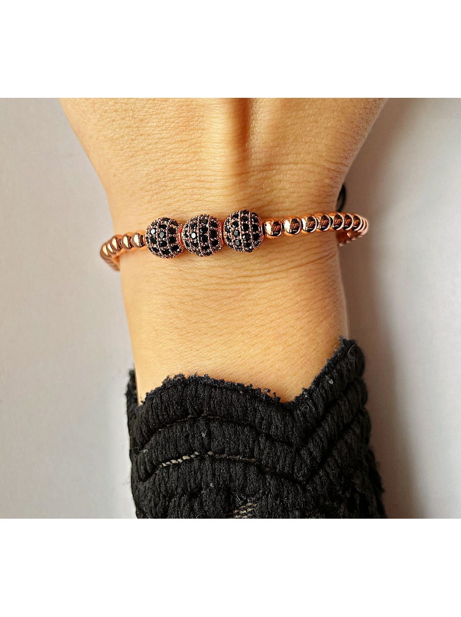 Bratara dama roze model deosebit cu 3 margele roze si pietricele negre