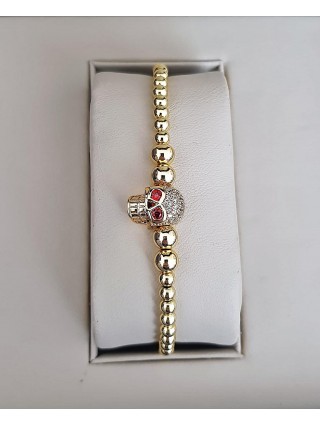 Bratara dama model deosebit cu margele aurii si skull cu pietricele stralucitoare