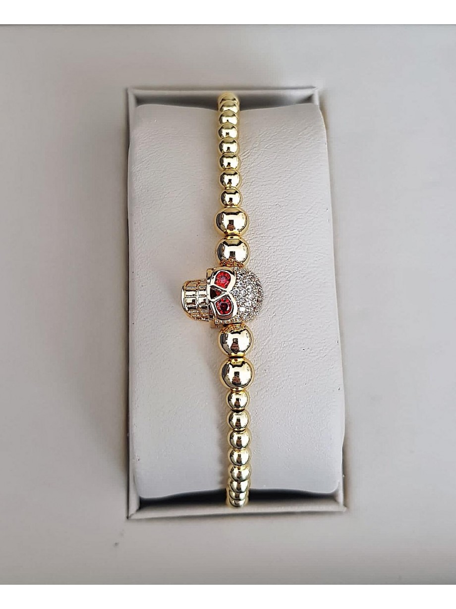 Bratara dama model deosebit cu margele aurii si skull cu pietricele stralucitoare