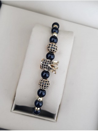 Bratara dama model deosebit cu margele negre si coroana cu pietricele negre