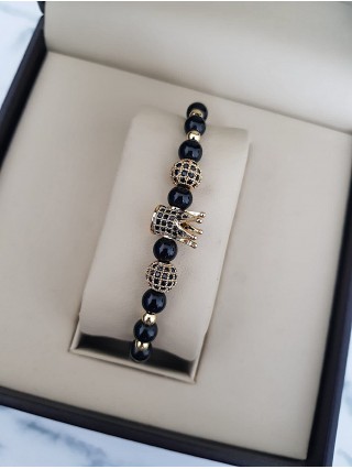 Bratara dama model deosebit cu margele negre si coroana cu pietricele negre