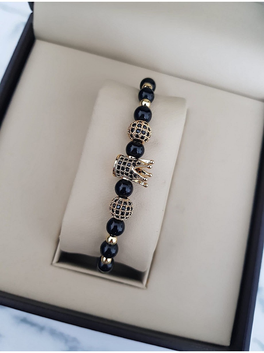 Bratara dama model deosebit cu margele negre si coroana cu pietricele negre