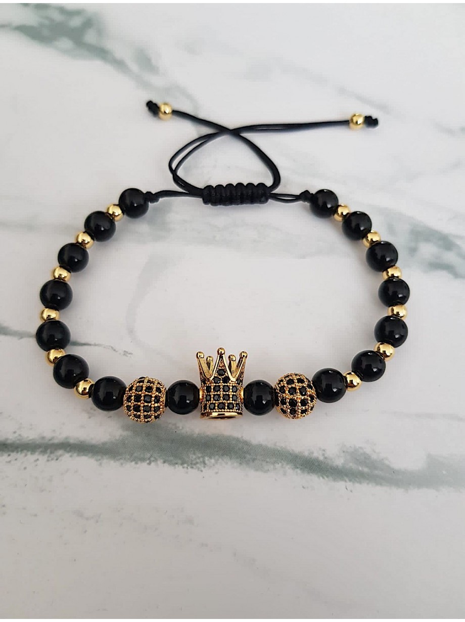 Bratara dama model deosebit cu margele negre si coroana cu pietricele negre